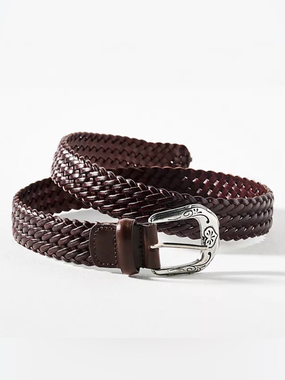 Anthropologie Western Woven Leather Belt Brown Silver Size Small New